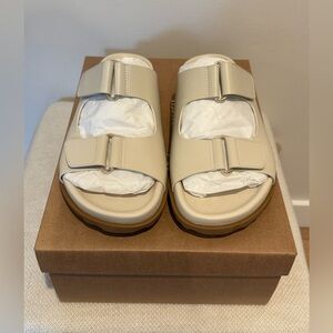 NWT By Anthropologie Double-Strap Slide Sandals, Cream, Size 9